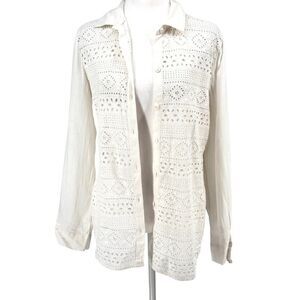 J. Jill Love Linen Embroidered Eyelet Button Down Shirt – Size XS - Resort Vacay